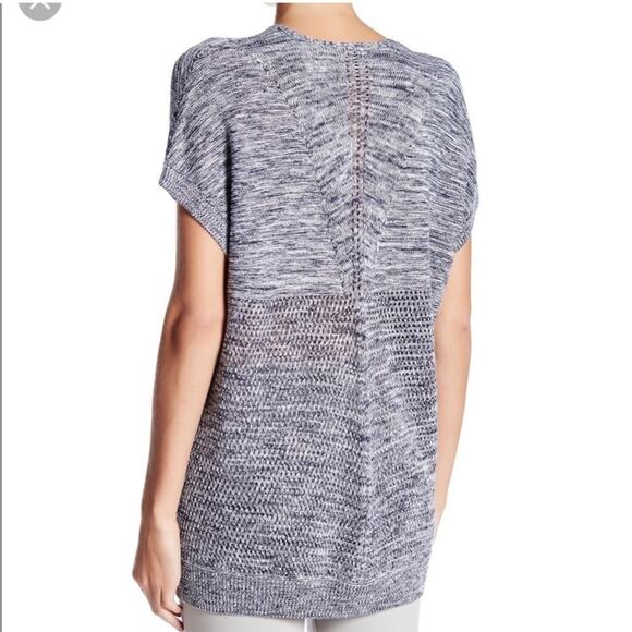 VINCE SHORT SLEEVE KNIT SWEATER V NECK TUNIC GRAY MEDIUM - Picture 2 of 9